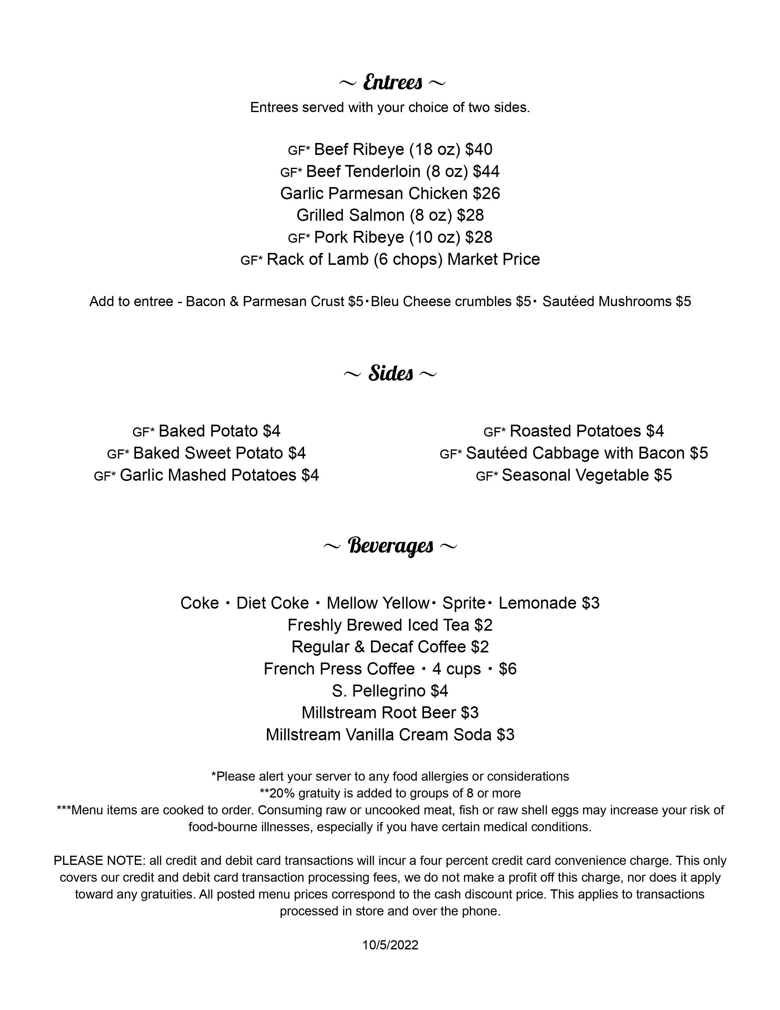 Temporary Menus | Tuscan Moon Grill On Fifth